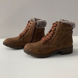 Madden Girl Jcorrey brown boots faux fur trim size 3